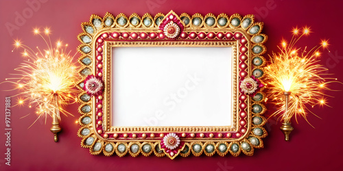 Dynamic Rangoli and Sparkler Wave Border Frame with Ample Copy Space for Celebratory Messages and Invitations