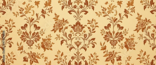 Brown Floral Pattern on Yellow Background