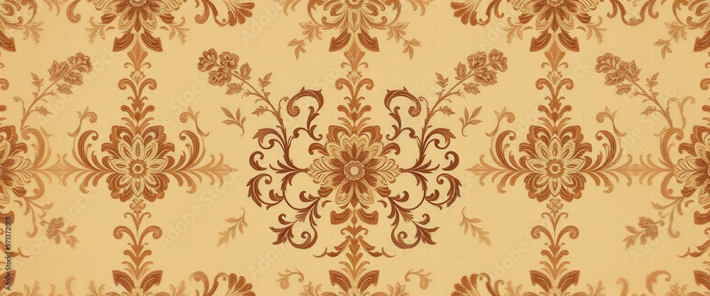 Obraz premium Intricate Brown Floral Pattern on a Beige Background