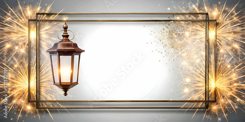 Festive Lantern and Sparkler Lines Border Frame with Ample Copy Space for Cultural Celebration Messages � Modern and Vibrant Photo Stock Design