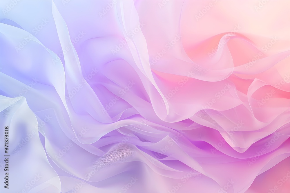 Obraz premium An abstract design featuring soft, flowing pastel fabric in shades of pink, purple, and blue, creating a gentle and airy texture with smooth folds.