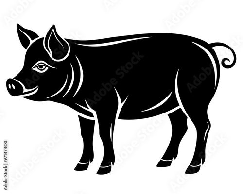 pig and piglet set, silhouette vector illustration on a white background