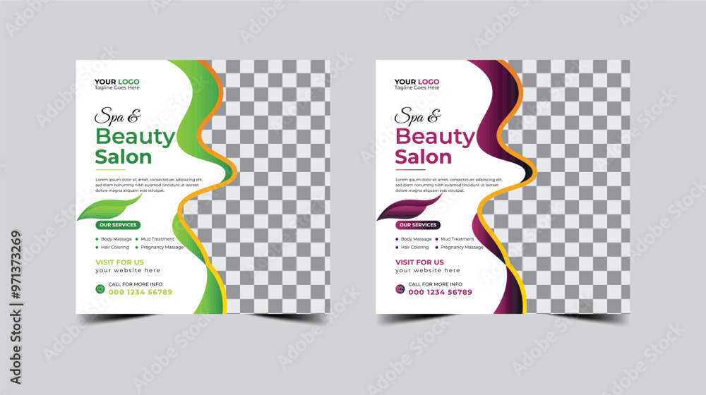 Modern Beauty Spa Salon social media post, Digital marketing promotion ads sales and discount web banner vector template design. Modern Beauty Spa Salon social media post, Digital marketing promotion ads sales and discount web banner vector template design.