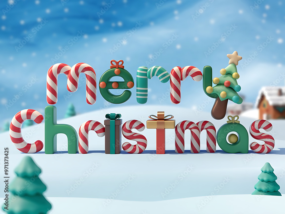 Obraz premium Festive Merry Christmas with Winter Village
