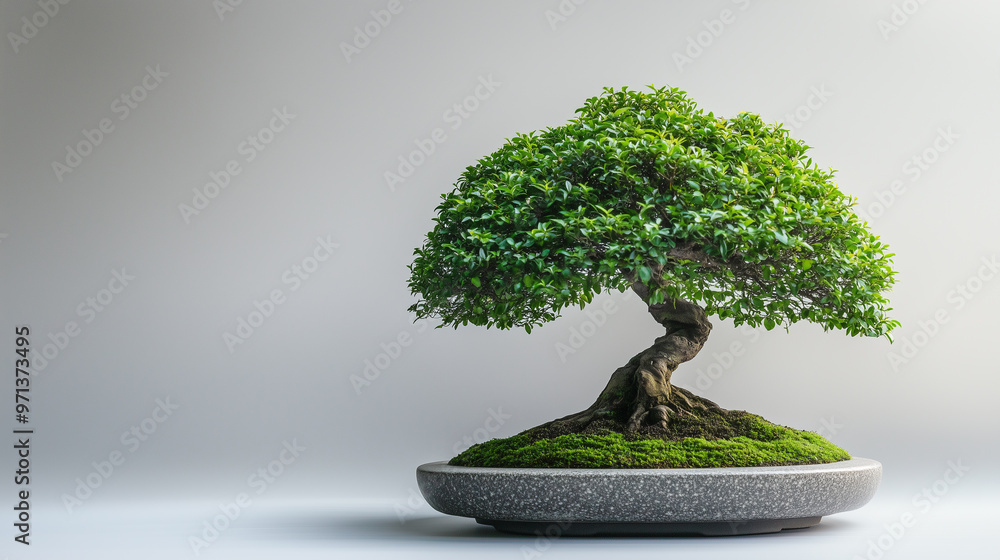 Elegant Large Bonsai Tree on White Stand - Minimalist Zen Decor Concept Elegant Large Bonsai Tree on White Stand - Minimalist Zen Decor Concept