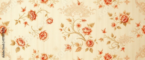 Intricate Floral Pattern on Light Wood Background