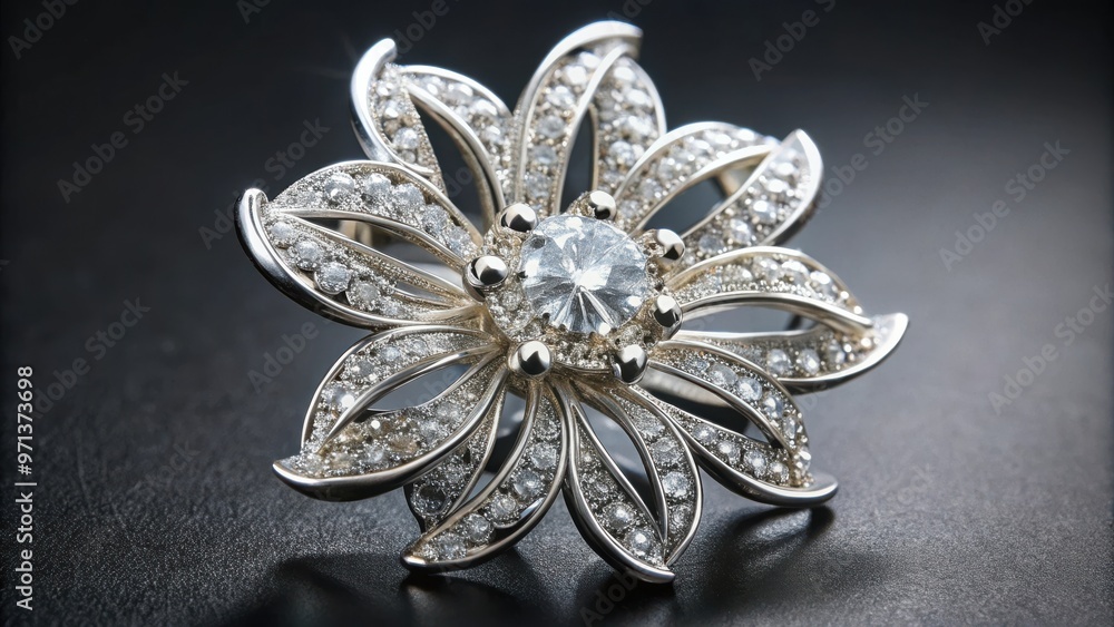 Elegant silver flower brooch with sparkling jewelry stones Elegant silver flower brooch with sparkling jewelry stones