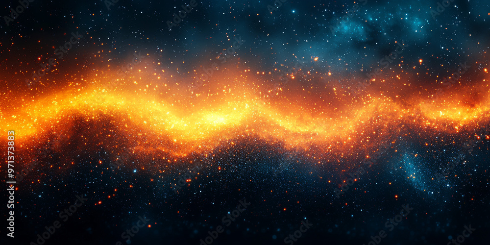 Fototapeta premium A cosmic nebula with a swirling band of orange and yellow light.