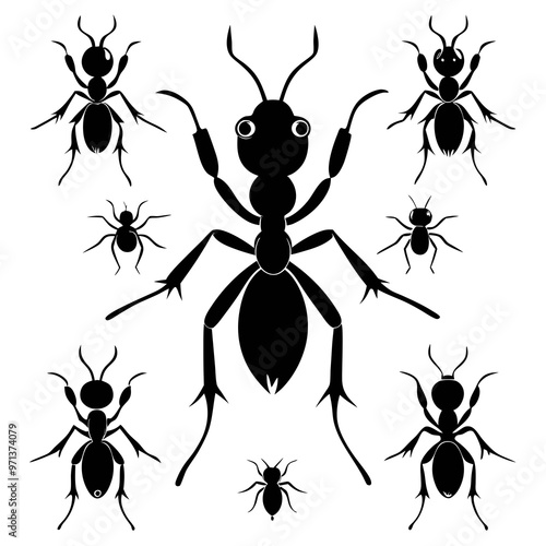 Set of ant silhouette vector illustration, set of ants