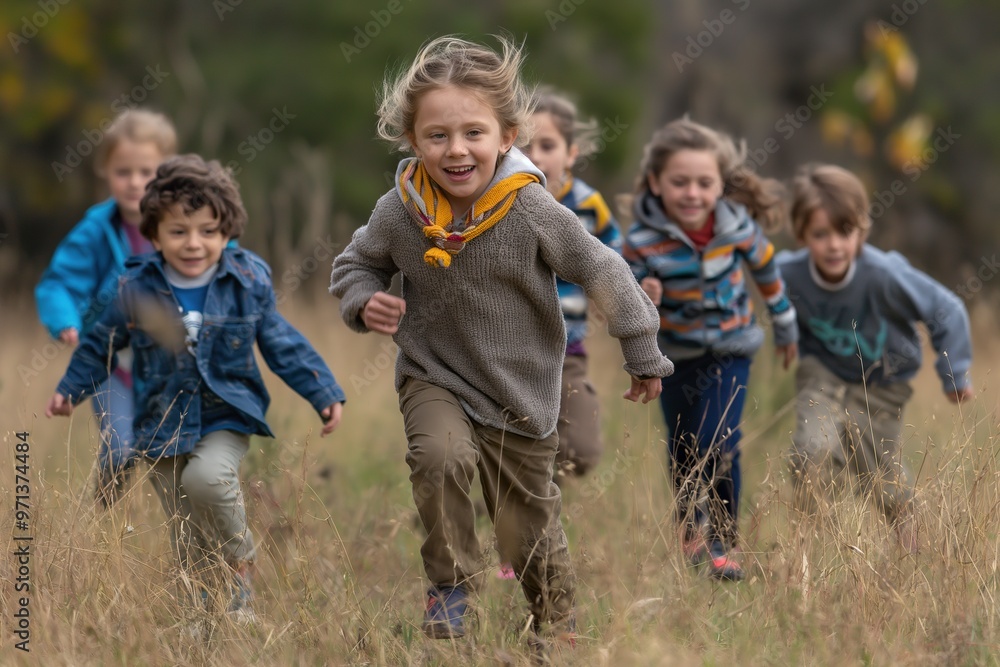 Children are happily running and playing together on a grassy field, enjoying a fun-filled moment outdoors under the sun. Children are happily running and playing together on a grassy field, enjoying a fun-filled moment outdoors under the sun.