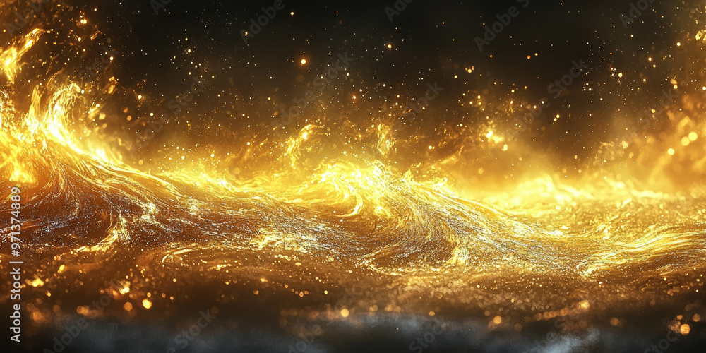 Naklejka premium Abstract background with golden waves and sparkles.