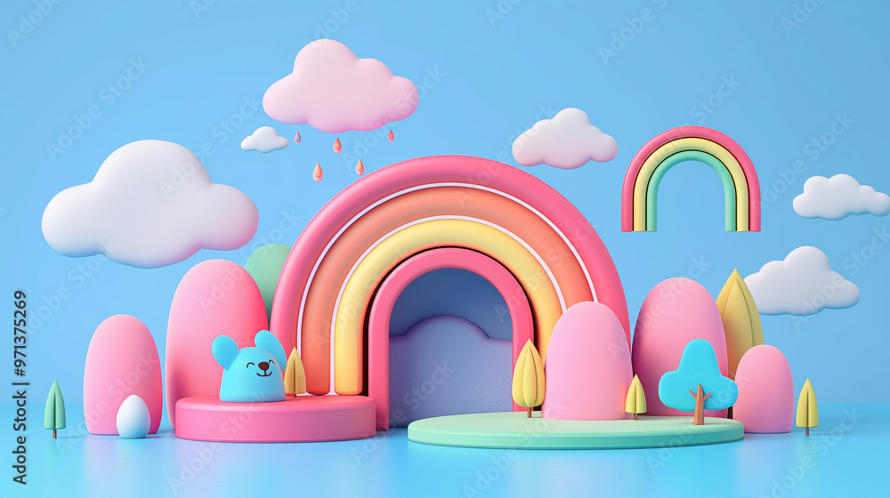 Cute Colorful Rainbow, Abstract 3D Cartoon Background. Minimal, Geometric, Rounded. Realistic Clay, Plastic, Ceramic Texture. Creative Art Class Hobby Workshop. Human Rights, Equality, Happy Childhood