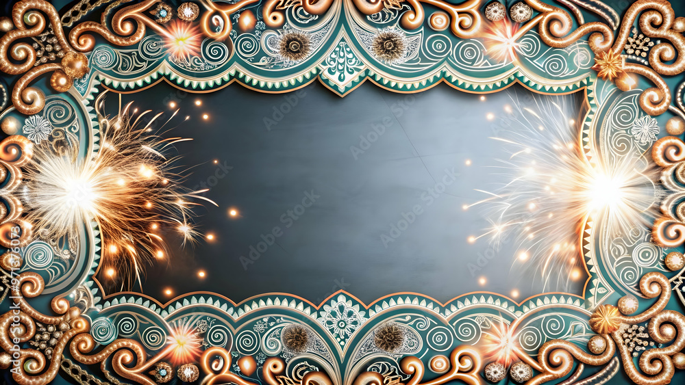 Dynamic Flat Rangoli and Sparkler Wave Border Frame with Copy Space for Vibrant Celebration Invitations and Messages Dynamic Flat Rangoli and Sparkler Wave Border Frame with Copy Space for Vibrant Celebration Invitations and Messages