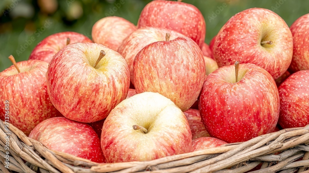 Freshly picked apples in a basket, orchard, seasonal fruits Freshly picked apples in a basket, orchard, seasonal fruits