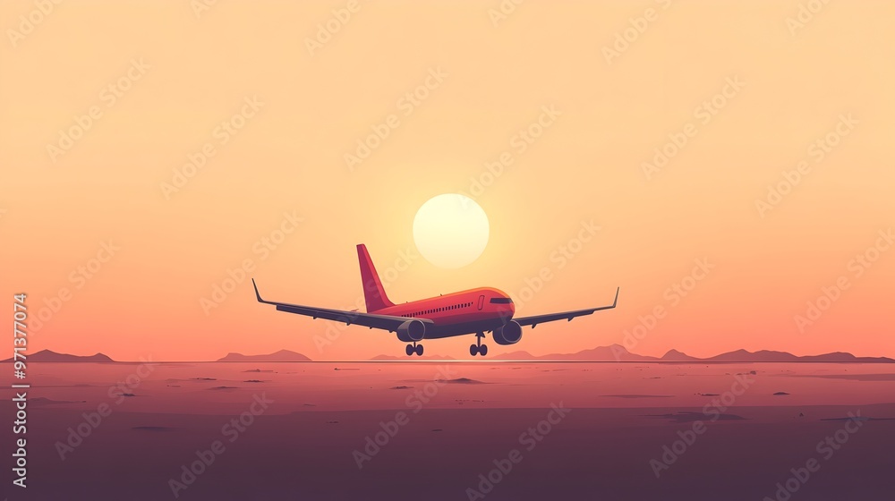 Silhouetted Aircraft Soaring at Sunset Against Scenic Beige Horizon Silhouetted Aircraft Soaring at Sunset Against Scenic Beige Horizon