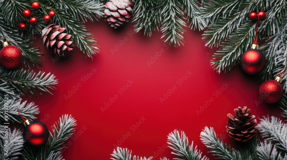 A red background with a bunch of red and white Christmas decorations