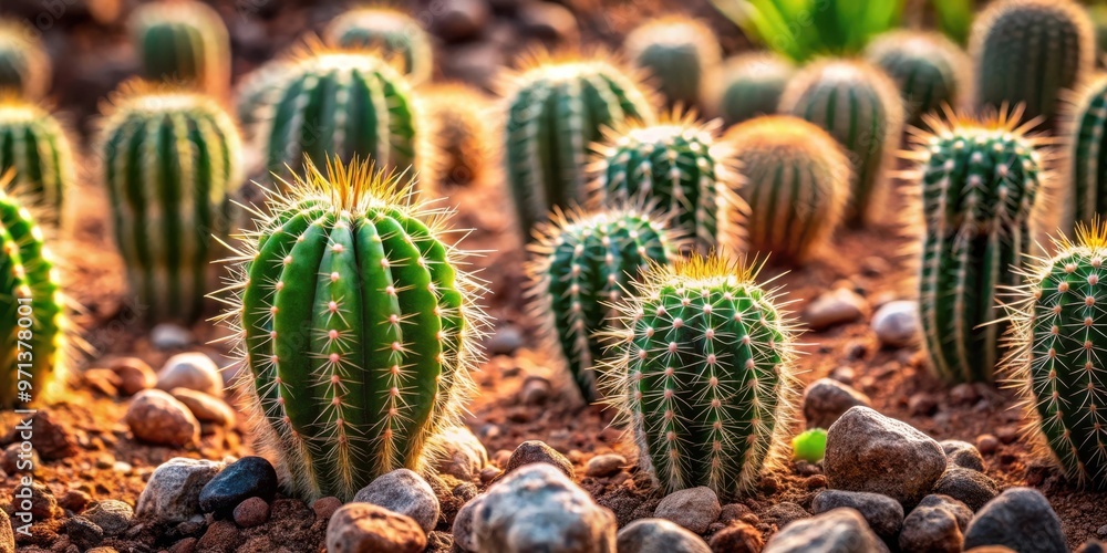 Closeup of cactus plants thriving in rocky soil, showcasing resilience and adaptation in harsh conditions Closeup of cactus plants thriving in rocky soil, showcasing resilience and adaptation in harsh conditions