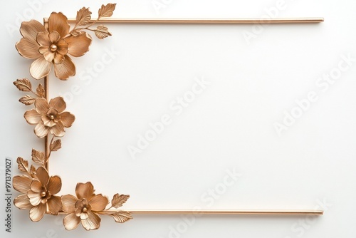 Decorative rose gold frame with intricate floral details, isolated on white photo