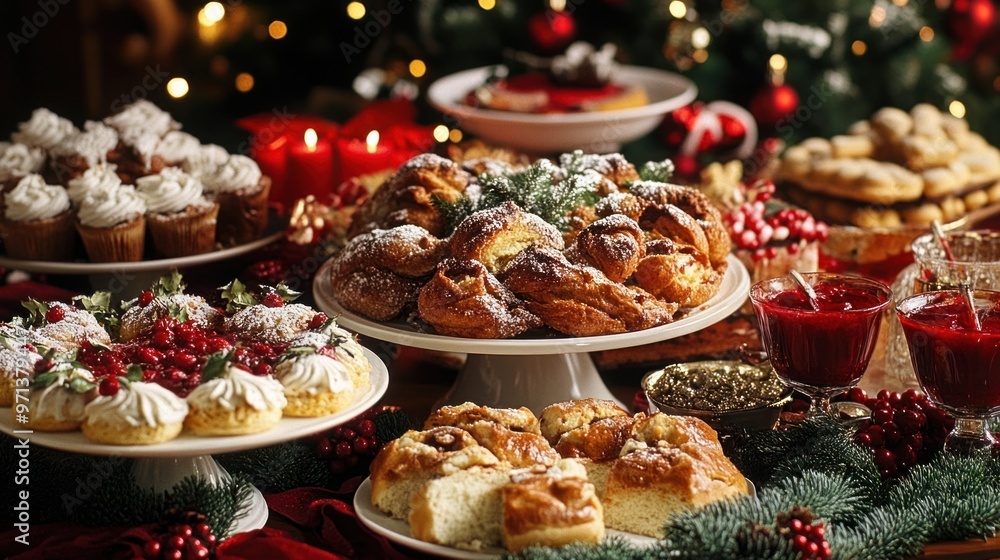 A table full of Christmas desserts and pastries A table full of Christmas desserts and pastries