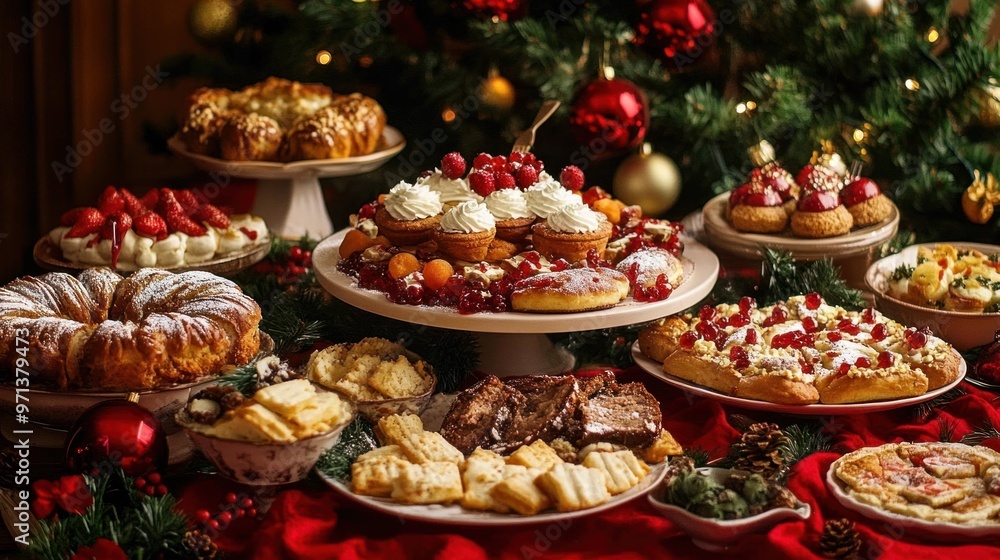 A table full of Christmas desserts and pastries A table full of Christmas desserts and pastries