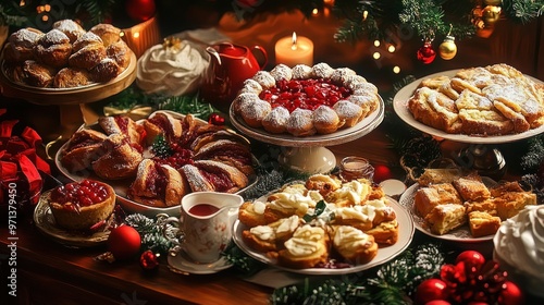 A table full of Christmas desserts and pastries