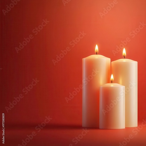 Wallpaper Mural Festive Christmas candles, glowing warmly, 3D illustration, copy space for text, Torontodigital.ca