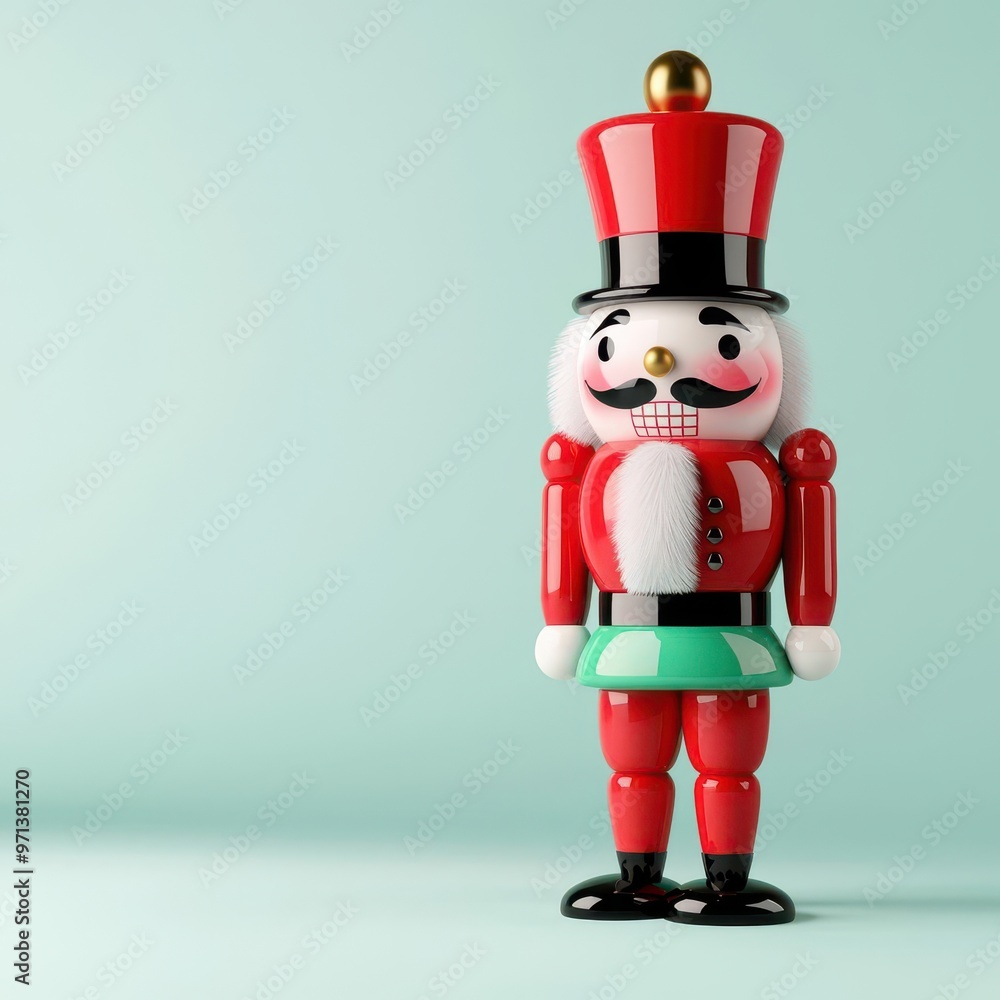 Nutcracker figure, standing tall in festive colors, 3D illustration, copy space for text, Nutcracker figure, standing tall in festive colors, 3D illustration, copy space for text,
