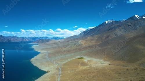 Aerial view of Leh Ladakh, Pangong Tso Lake, Maitreya Buddha, Diskit Monastery in Nubra Valley, Sand Dunes Nubra Valley, photo