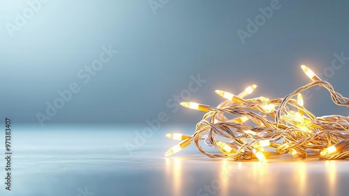 Christmas lights, tangled up and glowing, 3D illustration, copy space for text, photo