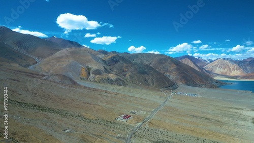 Aerial view of Leh Ladakh, Pangong Tso Lake, Maitreya Buddha, Diskit Monastery in Nubra Valley, Sand Dunes Nubra Valley,