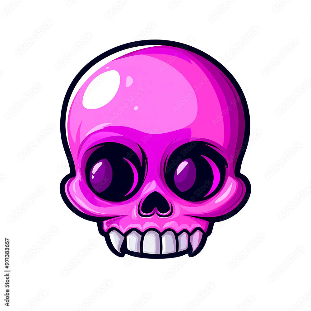 Fototapeta premium A Whimsical Pink Skull With Large Expressive Eyes Smiling Cheerfully Against a White Background