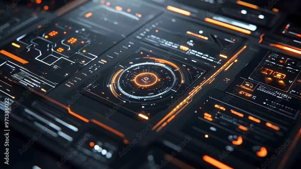 Modern HUD interfaces arranged on a sleek muted background Modern HUD interfaces arranged on a sleek muted background