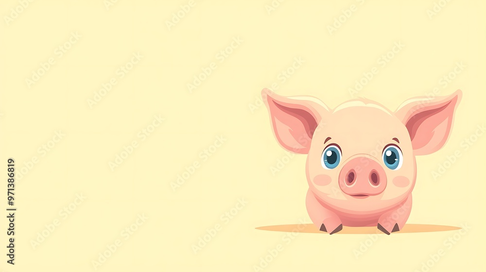 Curious Pink Piglet with Blue Eyes Vector Illustration on Light Yellow Background | Cute Minimalistic Design High Resolution Curious Pink Piglet with Blue Eyes Vector Illustration on Light Yellow Background | Cute Minimalistic Design High Resolution