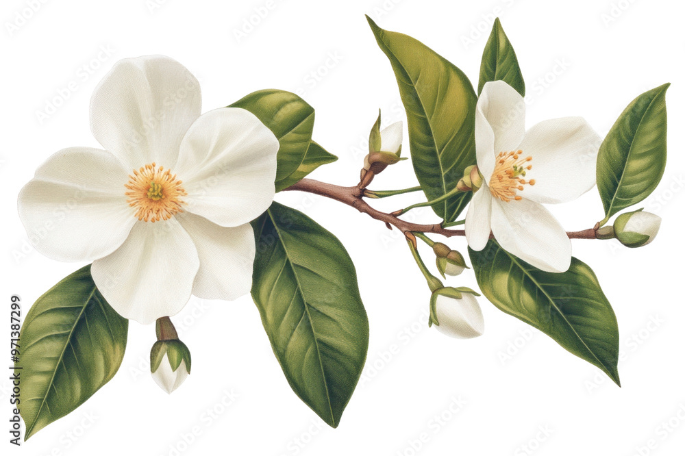Naklejka premium An white orange blossom branch flower petal leaf.