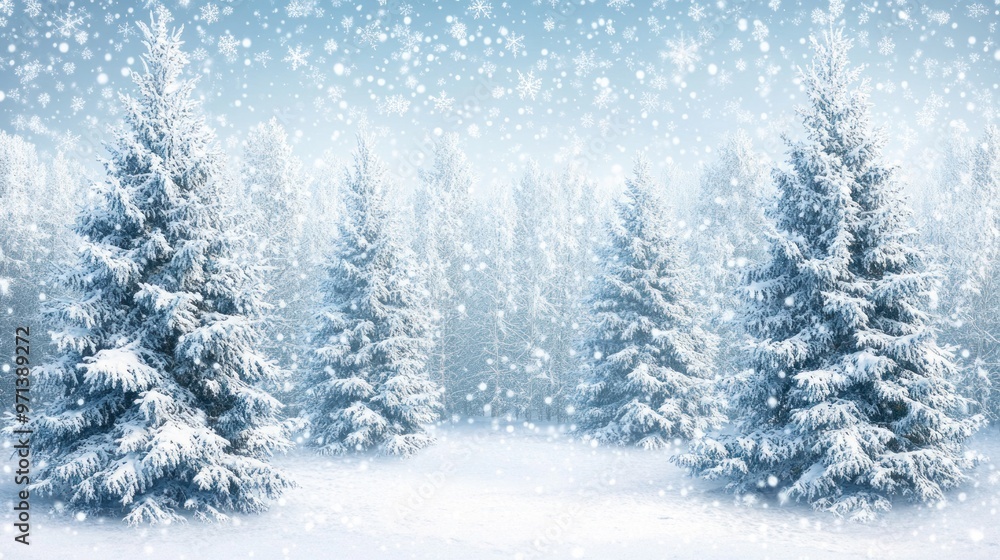 A snowy forest with pine trees covered in snow A snowy forest with pine trees covered in snow