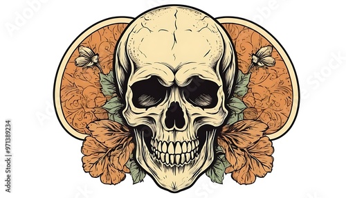 A human skull with florals and butterlies. Anatomical vintage illustration.butterfly, flower, bone, skull, floral, anatomical, anatomy, carnival, collage, death, die, fantasy, grunge,8345 photo