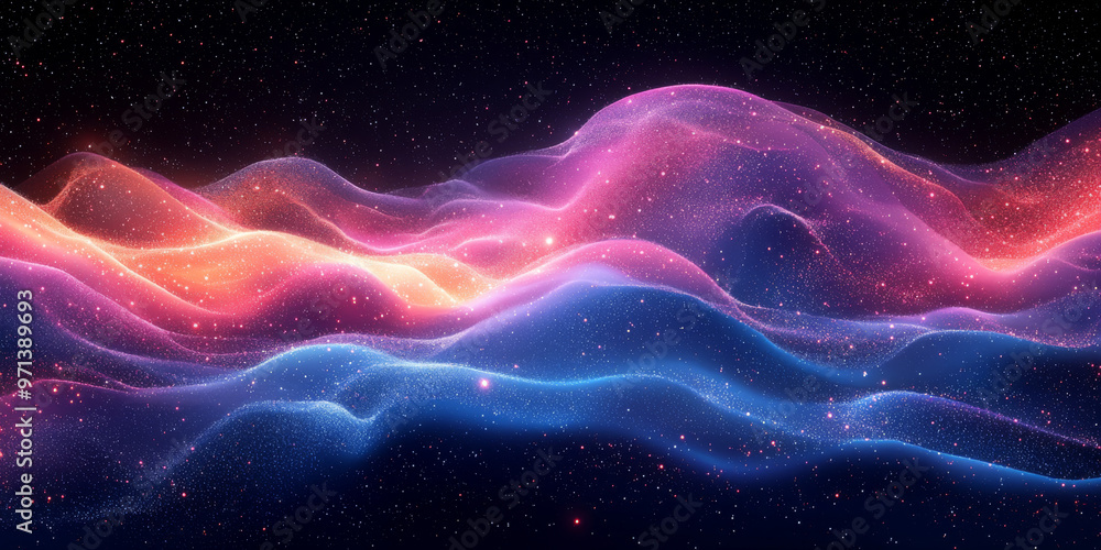 Obraz premium Abstract waves of light and color in a cosmic setting.