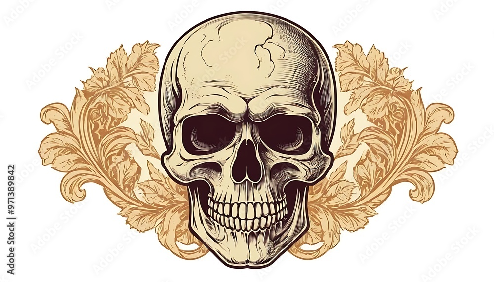 Fototapeta premium A human skull with florals and butterlies. Anatomical vintage illustration.butterfly, flower, bone, skull, floral, anatomical, anatomy, carnival, collage, death, die, fantasy, grunge,23