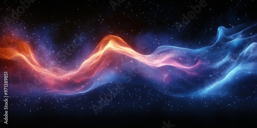 Abstract wavy light streaks in red, blue, and pink.