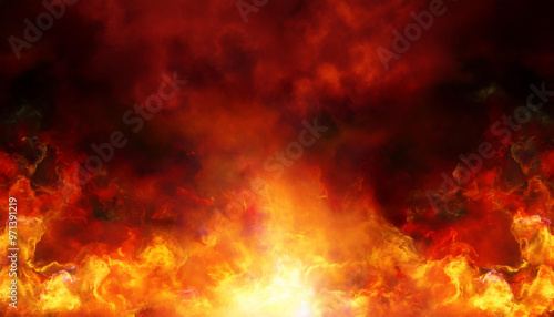 Red abstRed abstract fire background dramatic sky with clouds. Fire, war, explosion, catastrophe, flame. Horror concept.Vivid and hot hell abstract or blazing fire wallpaper.AI Generative