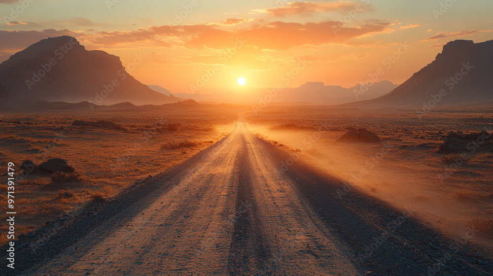 Road in the desert at sunset close-up Road in the desert at sunset close-up