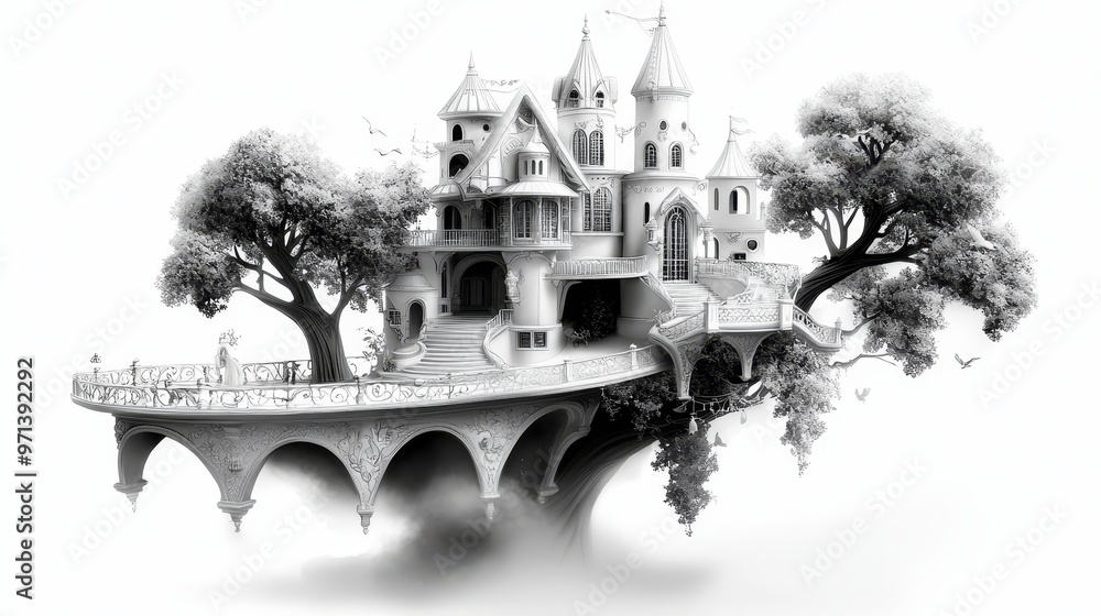 Whimsical black and white treehouse with intricate details, line art, empty coloring book page, enchanting, high-quality, fantasy, imagination::1 elaborate structure, whimsical elements, magical Whimsical black and white treehouse with intricate details, line art, empty coloring book page, enchanting, high-quality, fantasy, imagination::1 elaborate structure, whimsical elements, magical