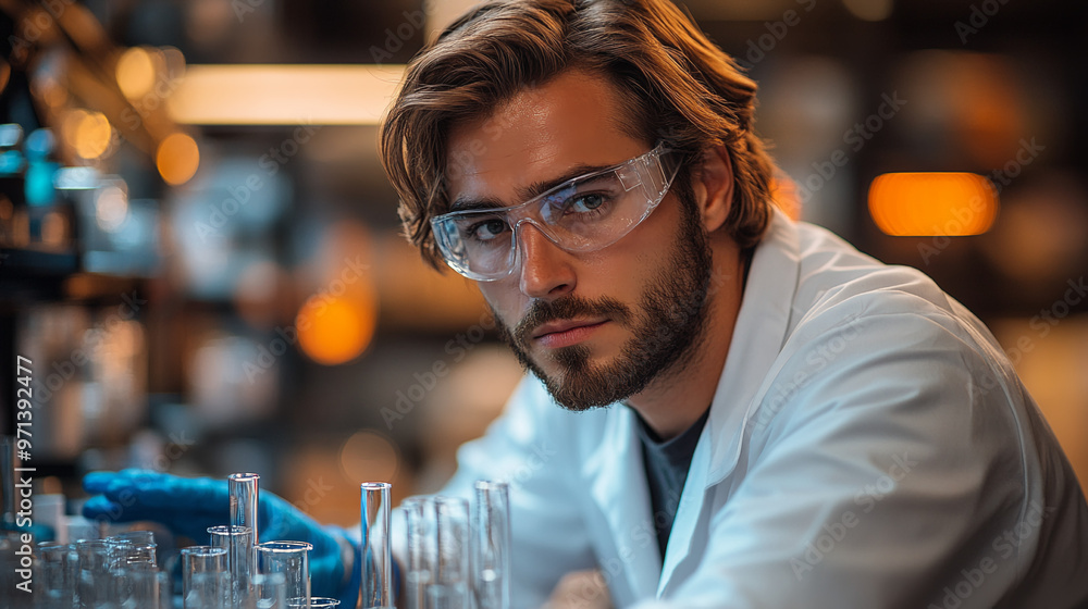 Male scientist in laboratory closeup Male scientist in laboratory closeup