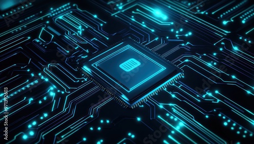 Circuit Board with Glowing Microchip