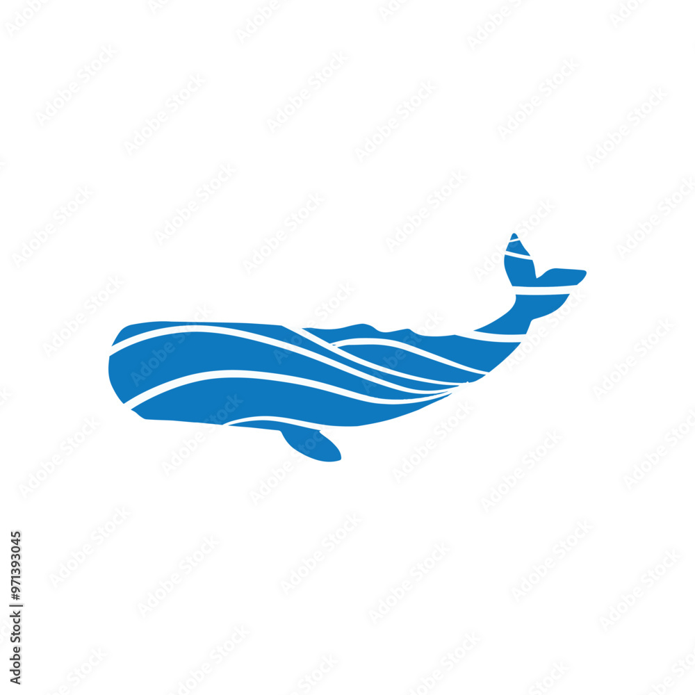 Obraz premium Whale vector logo with blue waves