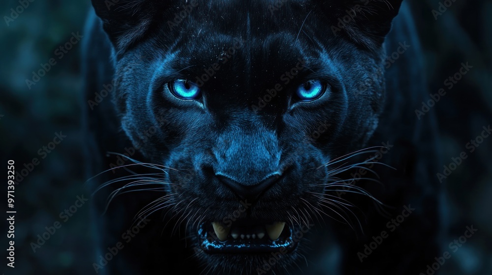 black panther's face, with glowing blue eyes that exude both power and mystery. black panther's face, with glowing blue eyes that exude both power and mystery.