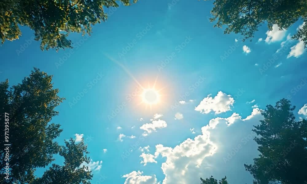 The sky is blue with a few clouds and the sun is shining brightly The sky is blue with a few clouds and the sun is shining brightly