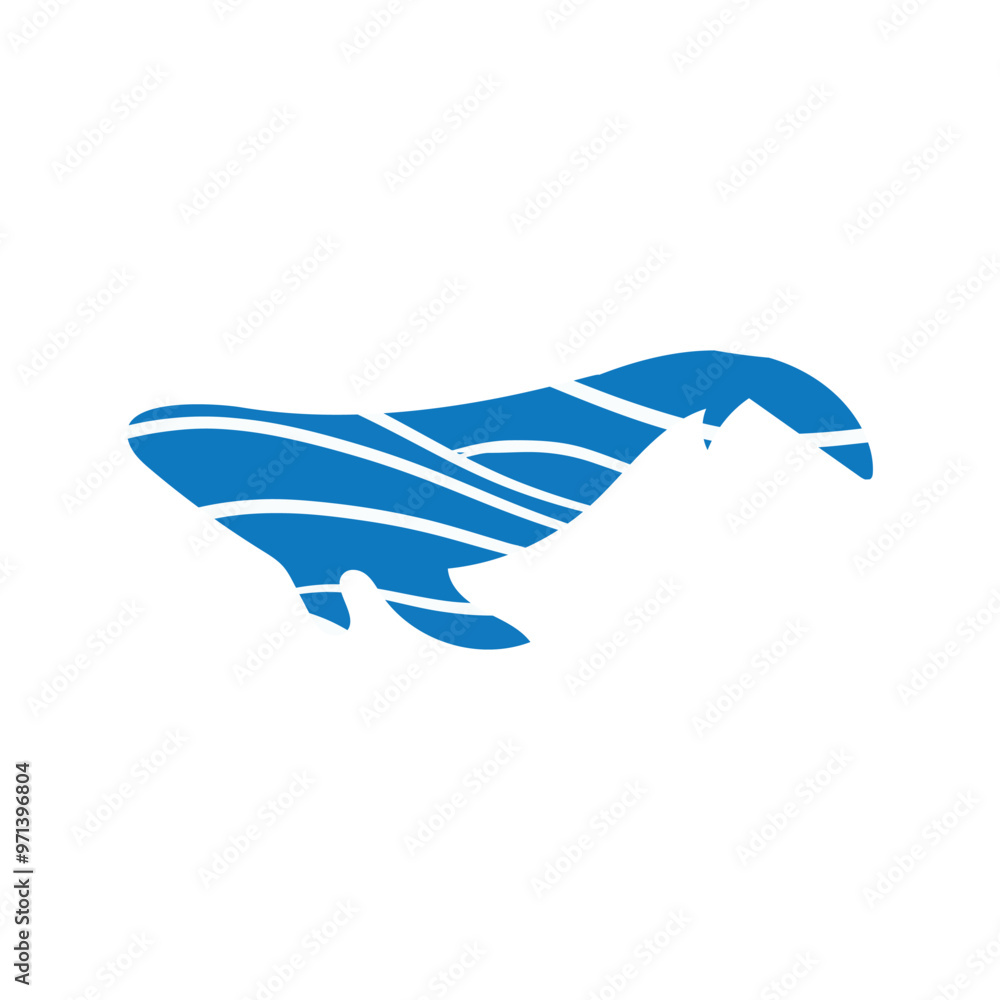 Obraz premium Whale vector logo with blue waves
