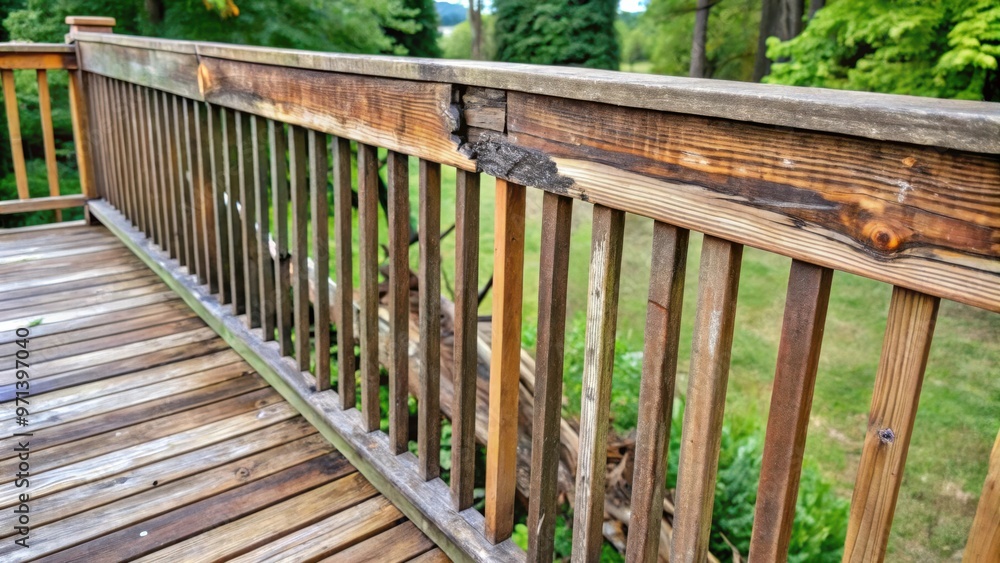 Fototapeta premium Rotten deck rail in need of replacement for safety reasons