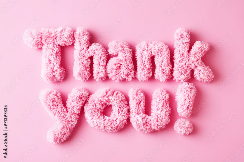 Fun and fuzzy pink text spelling 'Thank You!' on a plain pink background. Playful, warm, and inviting for various occasions and messages. Fun and fuzzy pink text spelling 'Thank You!' on a plain pink background. Playful, warm, and inviting for various occasions and messages.